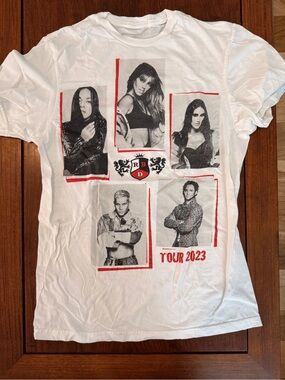 RBD White Short Sleeve Tour 2023 Graphic Tee with Red and Black Accents